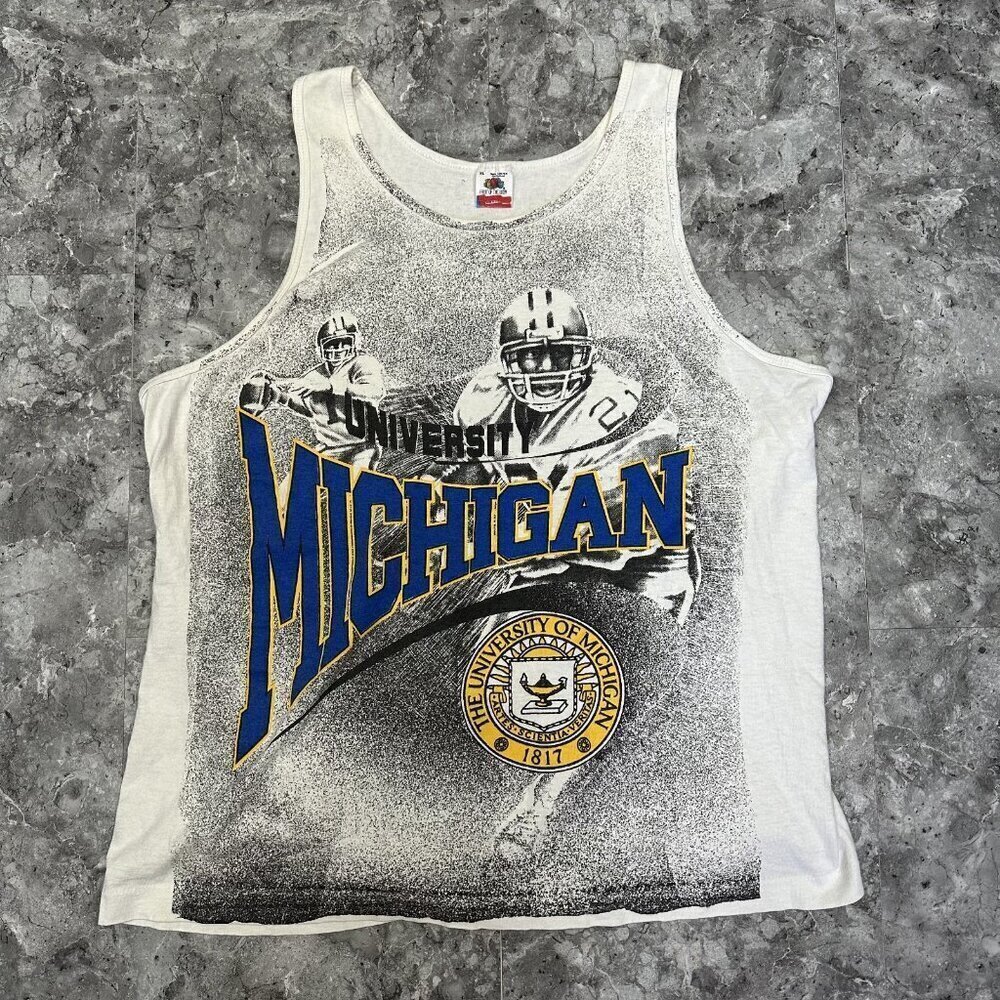 Vintage University Michigan Wolverines Big AOP Muscle Tank Top XL Vtg USA Sport
